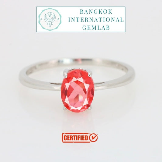 Topacio Natural Rosa Naranja Anillo en Plata 925 Certificada