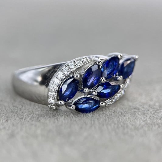 Anillo de zafiro natural en plata 925, joyería exclusiva Miami