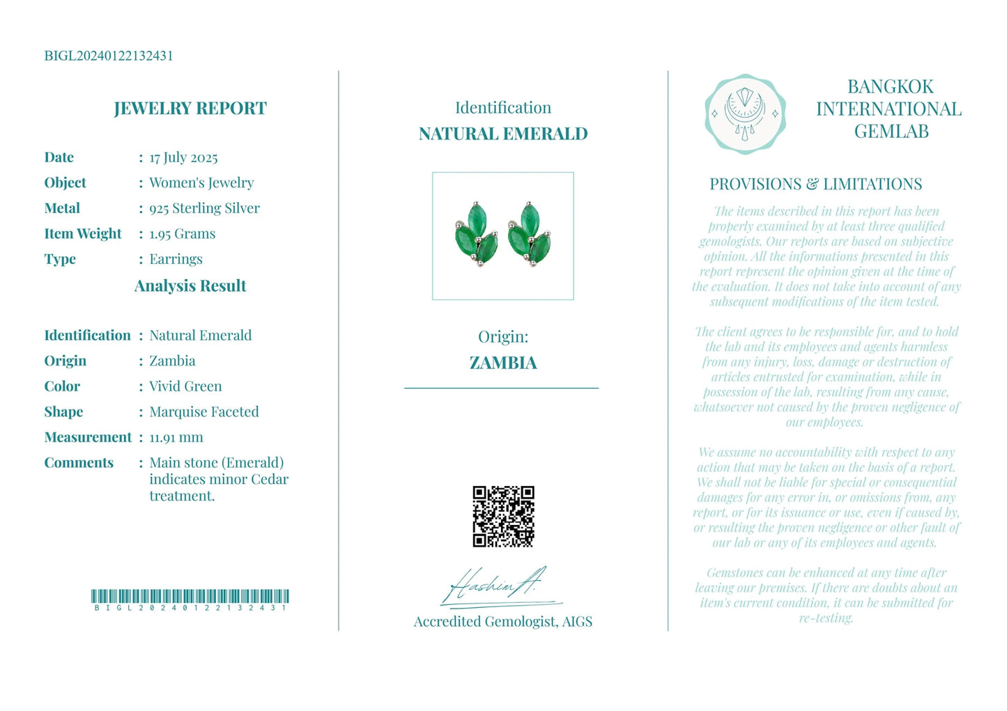 Aretes de Esmeraldas Naturales de Zambia en Plata 925