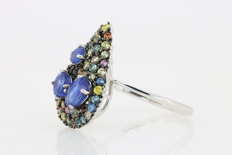 Lágrima do Sri Lanka – Anel de prata 925 e safiras naturais multicoloridas