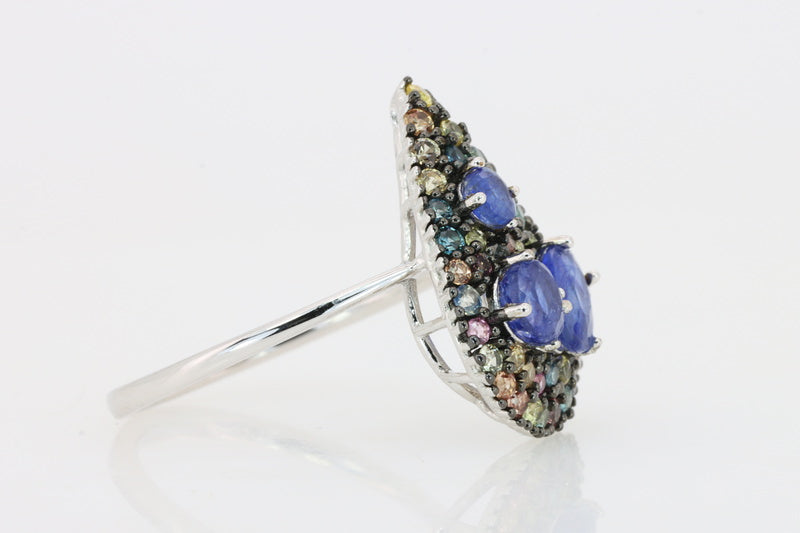 Lágrima do Sri Lanka – Anel de prata 925 e safiras naturais multicoloridas