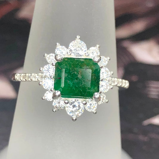 Couronne d'émeraude – Bague en argent 925 avec émeraude naturelle et zircones brillantes