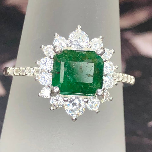 Couronne d'émeraude – Bague en argent 925 avec émeraude naturelle et zircones brillantes