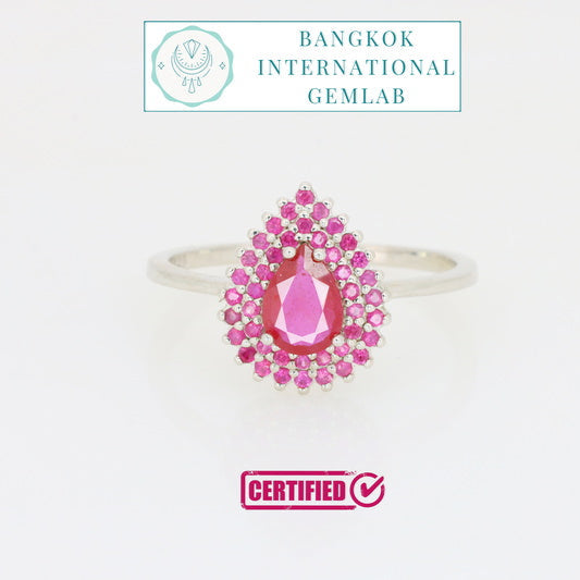 Couronne rose – Bague rubis naturel et saphirs roses en argent 925