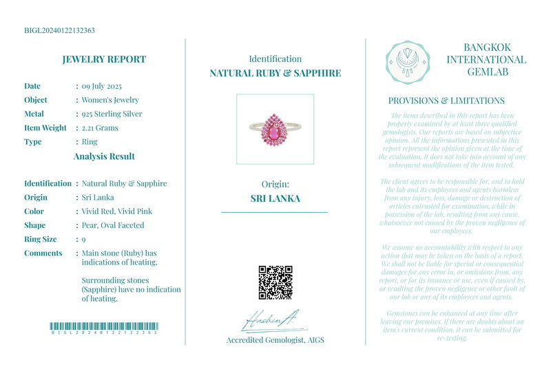 Couronne rose – Bague rubis naturel et saphirs roses en argent 925