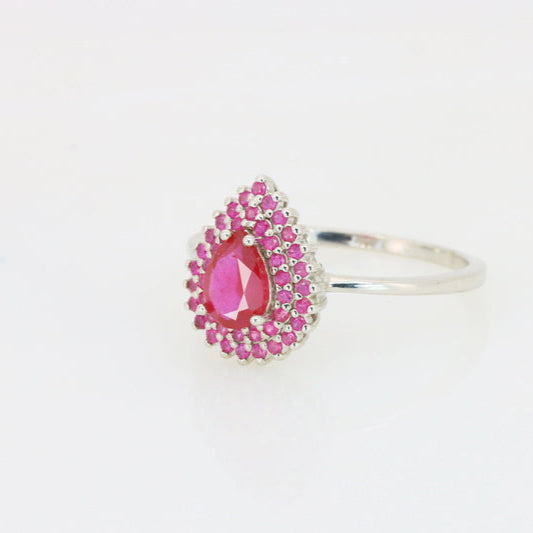 Pink Crown – Anel de Rubi Natural com Safiras Rosa em Prata 925