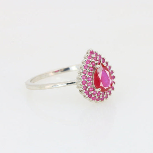 Couronne rose – Bague rubis naturel et saphirs roses en argent 925