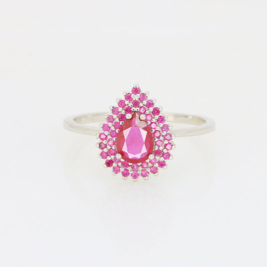 Pink Crown – Anel de Rubi Natural com Safiras Rosa em Prata 925