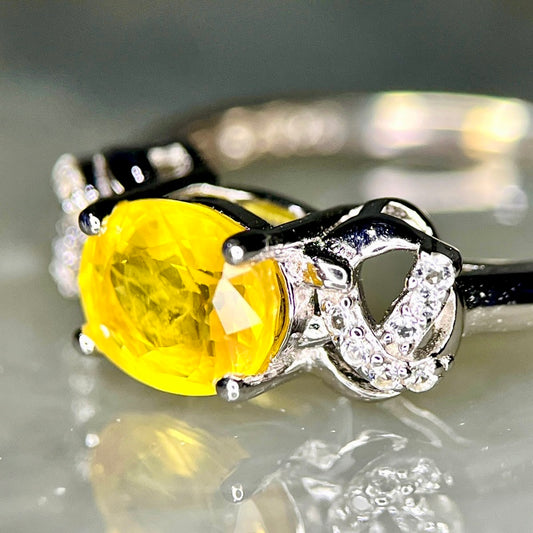 Bague Cœur Solaire – Saphir Jaune et Argent 925