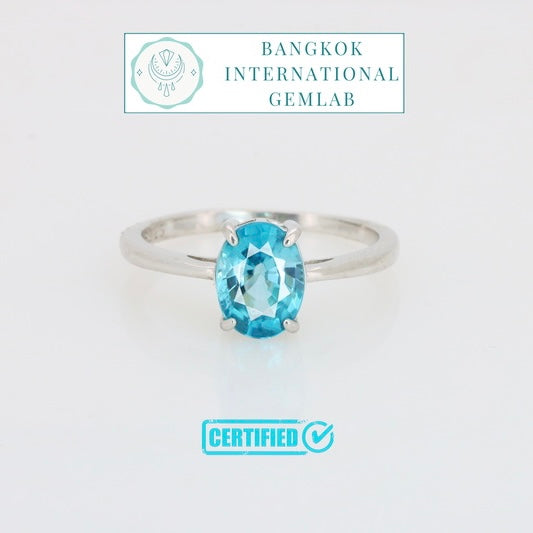 Anillo de Circón Natural Azul en Plata 925 Certificada
