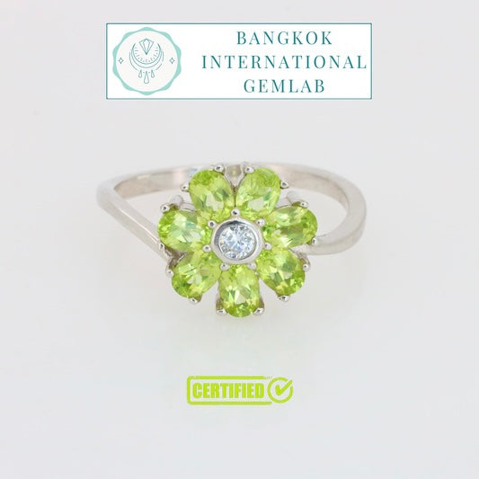 Anillo Flor de Peridoto Natural en Plata 925 Certificada