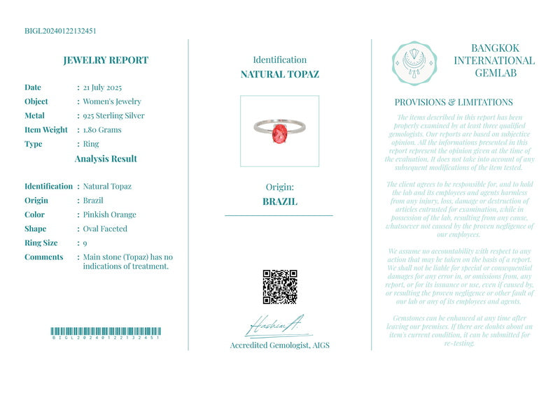 Topacio Natural Rosa Naranja  Anillo en Plata 925 Certificada