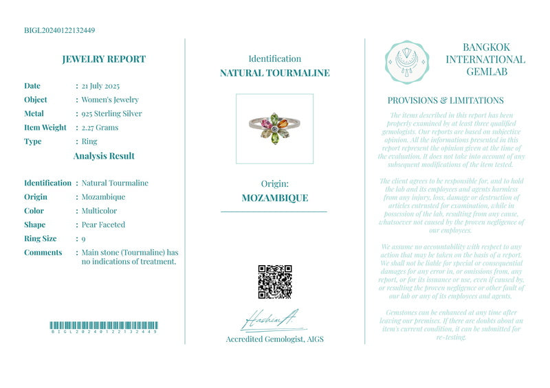 Flor de Turmalinas Naturales Multicolor  Anillo en Plata 925 Certificada