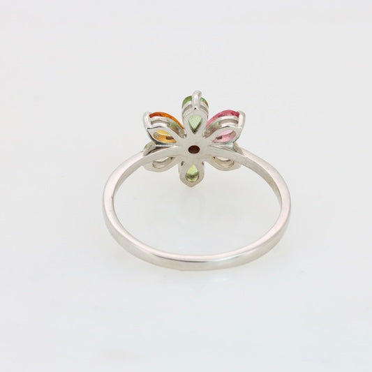 Flor de Turmalinas Naturales Multicolor  Anillo en Plata 925 Certificada
