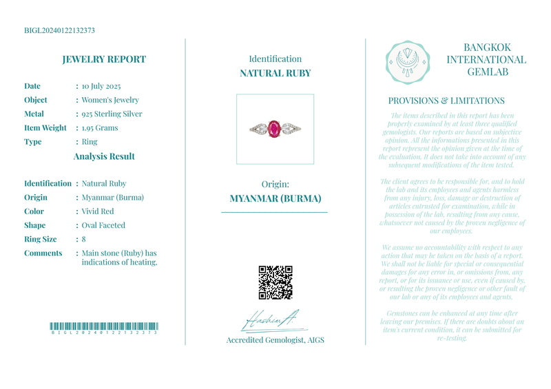 Anillo de Rubí Natural Rojo Intenso en Plata 925 Certificada