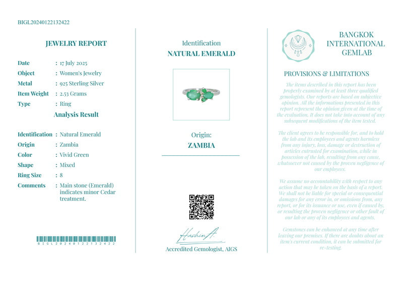 Anillo de Esmeralda Natural Verde Intenso en Plata 925 Certificada