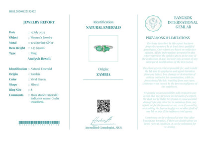 Anillo de Esmeralda Natural Verde Intenso en Plata 925 Certificada