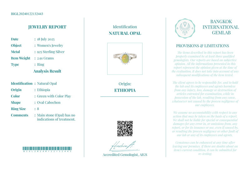 Anillo de Ópalo Natural Etíope en Plata 925 Certificada