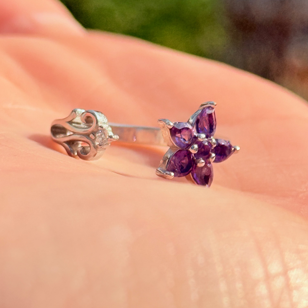 Flor de Ametista – Anel Ajustável em Prata de Lei 925