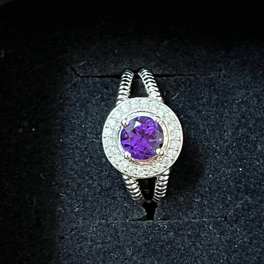 Couronne violette – Bague en argent 925 rhodié avec améthyste naturelle