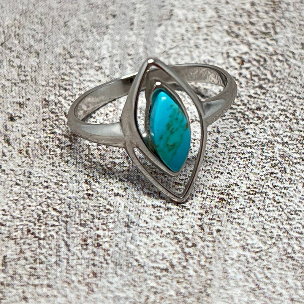 Ojo del Mar –Anillo de Plata Rodiada 925 con Turquesa Natural