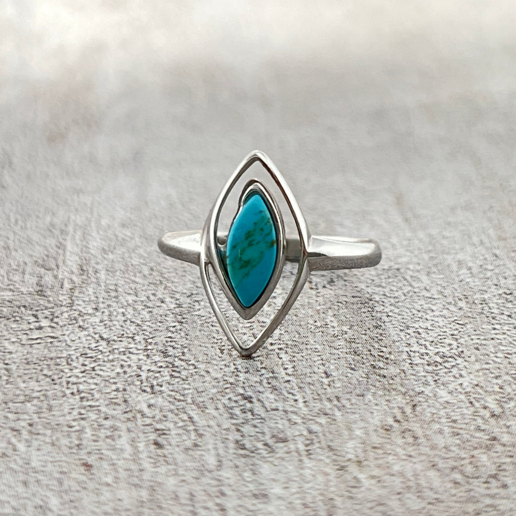 Ojo del Mar –Anillo de Plata Rodiada 925 con Turquesa Natural
