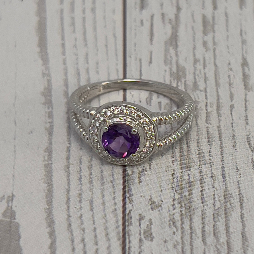 Violet Crown – Anel em Prata 925 Banhado a Ródio com Ametista Natural