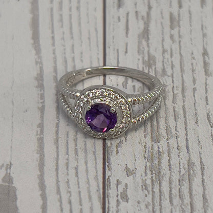 Couronne violette – Bague en argent 925 rhodié avec améthyste naturelle