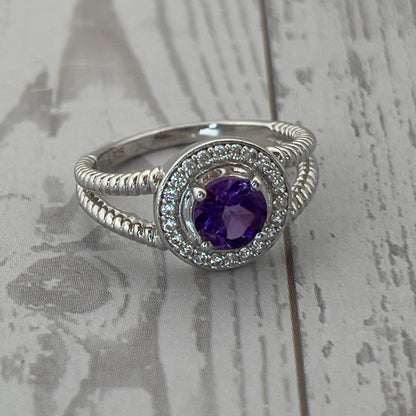 Couronne violette – Bague en argent 925 rhodié avec améthyste naturelle