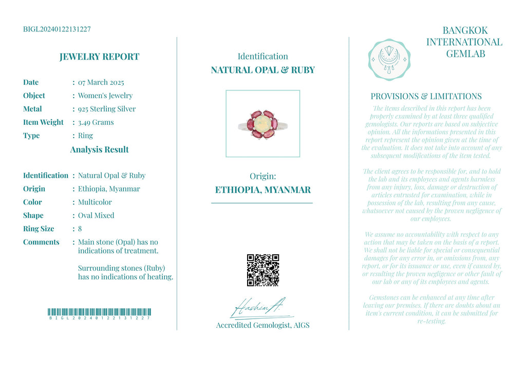 Flor de Fogo – Anel de Prata 925 com Opala e Rubi Natural