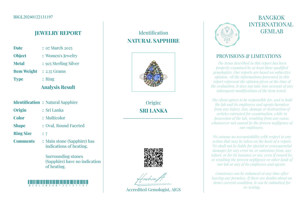 Lágrima do Sri Lanka – Anel de prata 925 e safiras naturais multicoloridas