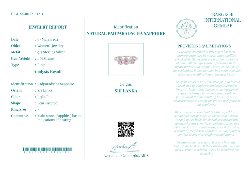 Pinky Dawn – Anel de Prata 925 com Safiras Padparadscha Naturais do Sri Lanka