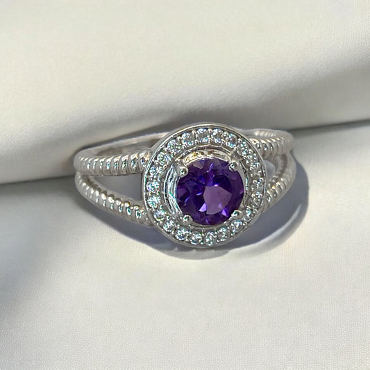 Couronne violette – Bague en argent 925 rhodié avec améthyste naturelle