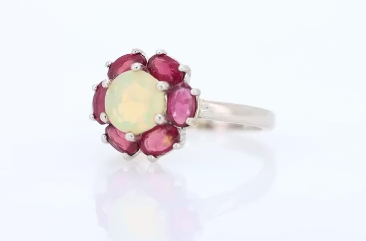 Flor de Fogo – Anel de Prata 925 com Opala e Rubi Natural