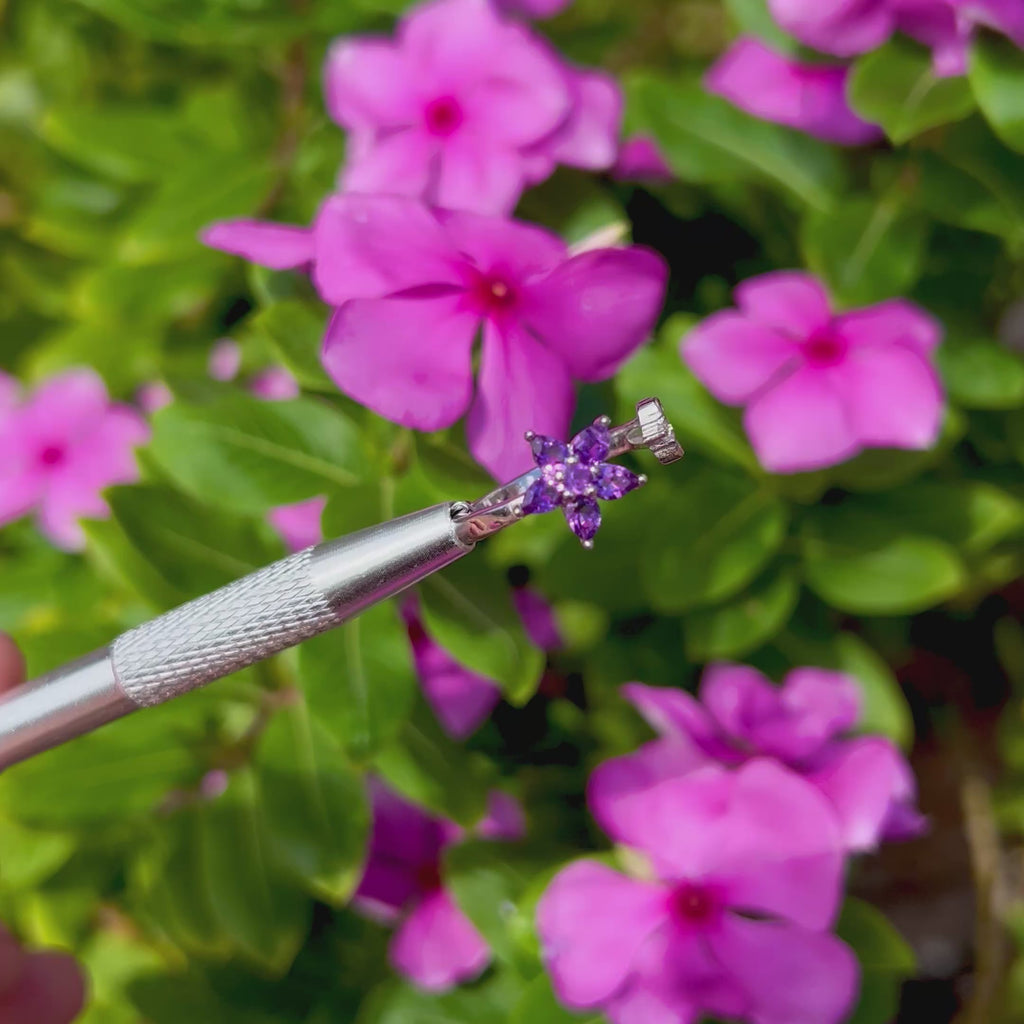 Flor de Ametista – Anel Ajustável em Prata de Lei 925