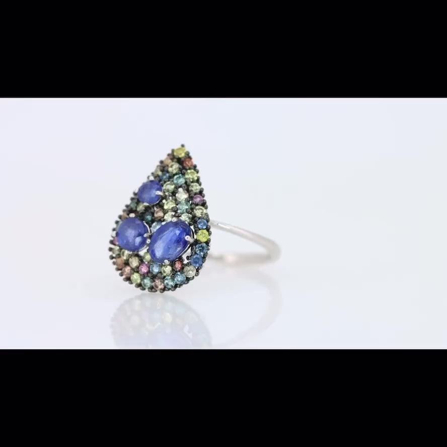 Lágrima do Sri Lanka – Anel de prata 925 e safiras naturais multicoloridas